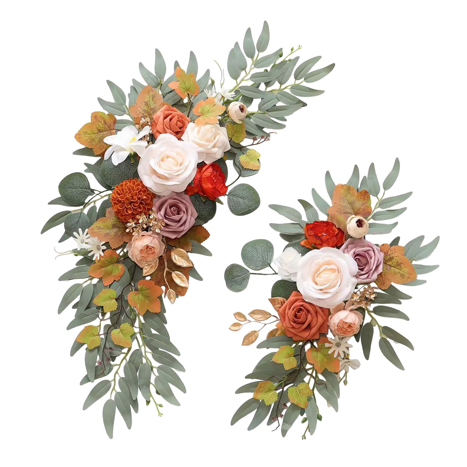 GUOOL 2 Pieces Wedding Arch Flowers Welcome Sign Decoration Corner Flowers Artificial Flowers for Ceremony Birthday Window Ornament Orange