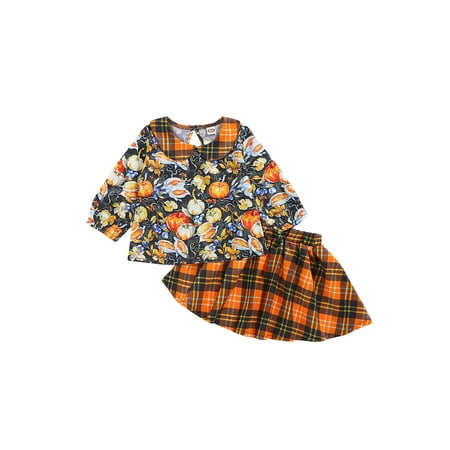 

Canrulo 2PCS Infant Toddler Kids Girls Halloween Pumpkin Long Sleeves Tops Plaid Skirt Orange 18-24 Months