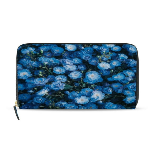 Qxltty Blue Rose Women's Leather Wallet Fashion Retro Multi Card Holder with Cell Phone Pocket Mothers Day Gifts