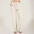 thumbnail image 2 of MNCEKFOD Womens Jeans Lightweight Wide Leg Flowy Culottes Elastic Drawstring High Waisted Baggy Relaxed Fit Comfortable Trousers Beige L, 2 of 5