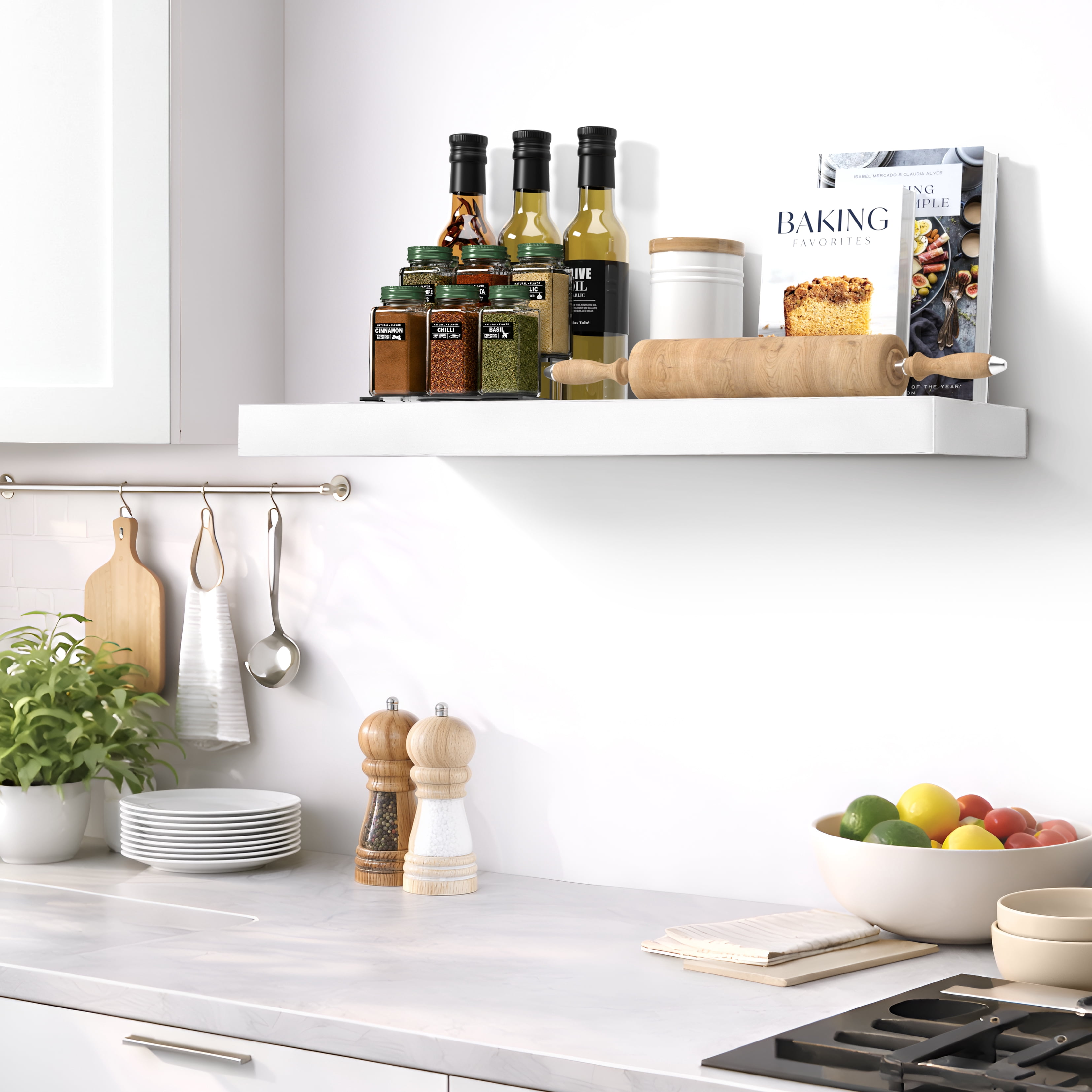 Sorbus 24" Floating Wall Shelf, White, Invisible Brackets, Bathroom, Bedroom & Home Decor