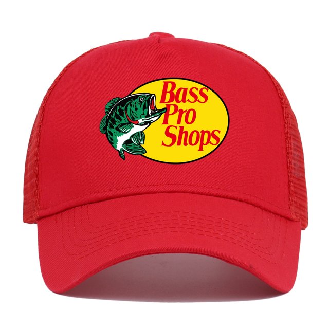 Bassproshops Printed Cotton Summer Outdoor Fishing Sun Protection Baseball Cap (Red)