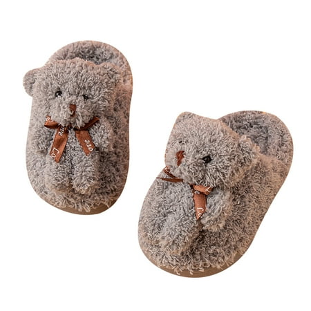 

EUBUY Winter Warm Furry Bunny Slippers Cute Cosy Fluffy Indoor Household Cotton Shoes Grey for Size 30/31