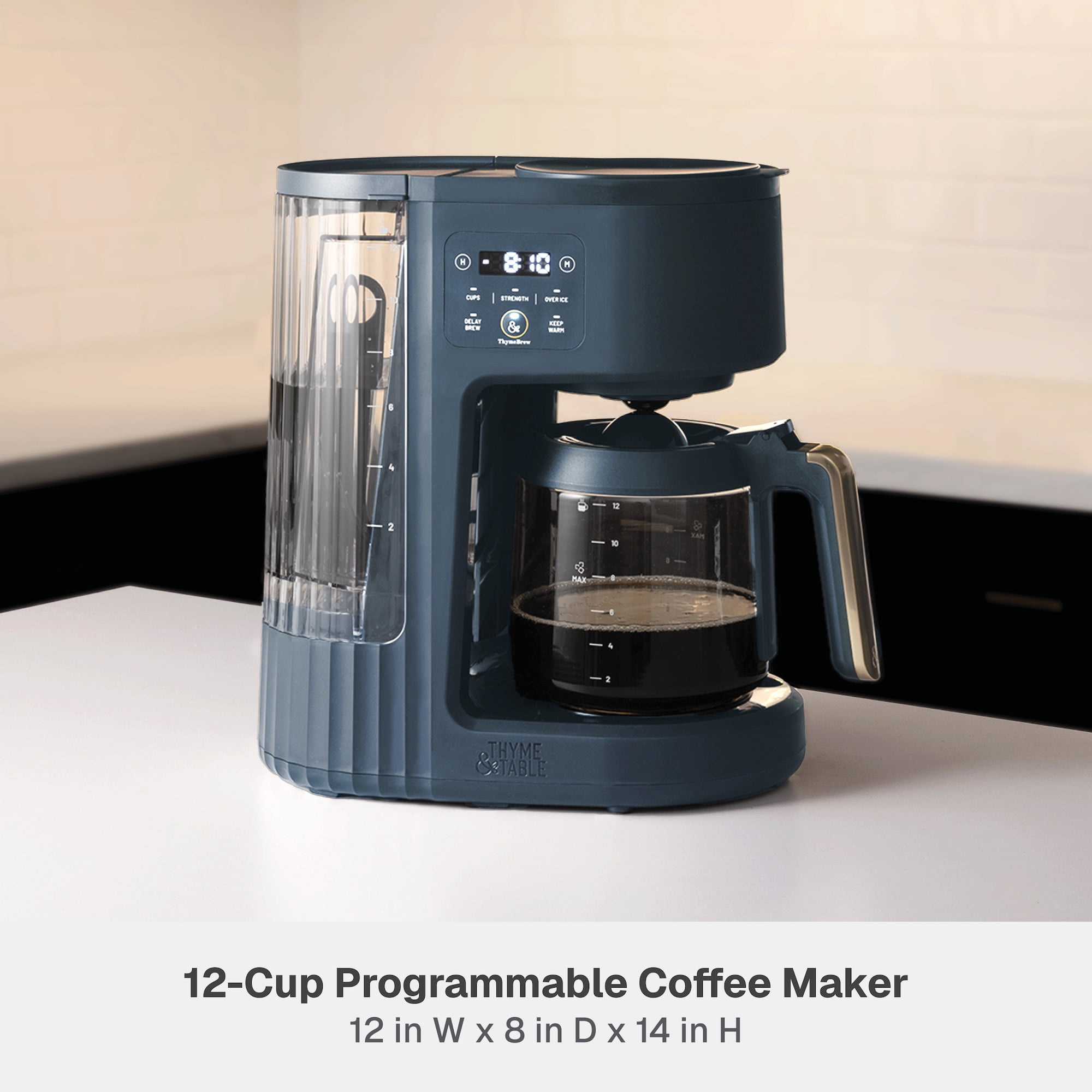 Thyme & Table 12-Cup Programmable Drip Coffee Maker with 60oz Water Reservoir, 4 Brew Modes, and Warming Plate, Atlantic Blue