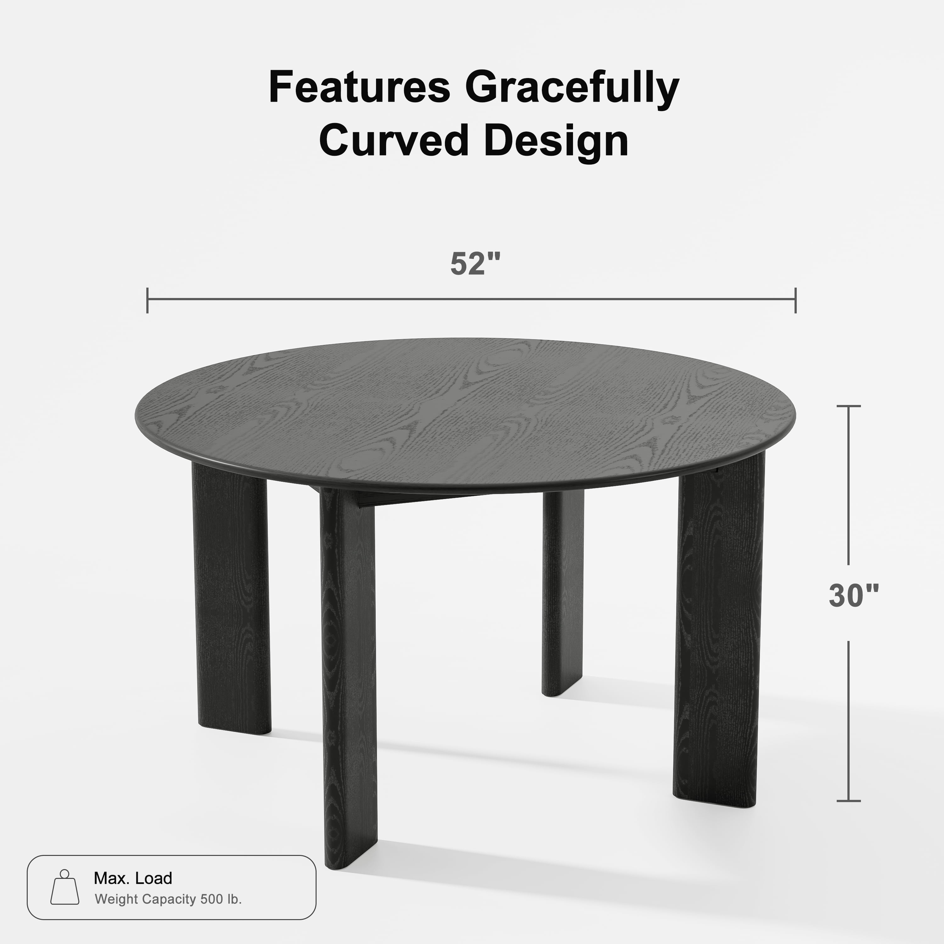 MAYEERTY Modern Black Round Dining Table with Inclined Legs - Sleek Contemporary Kitchen Centerpiece