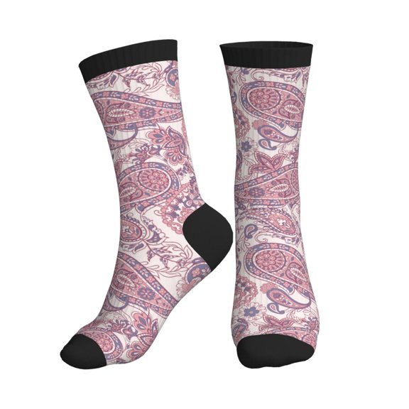 Crew Socks for Women Men Athletic - Pink Paisley Soft Comfort Breathable Mid-Calf Sole Running Socks Womens Men