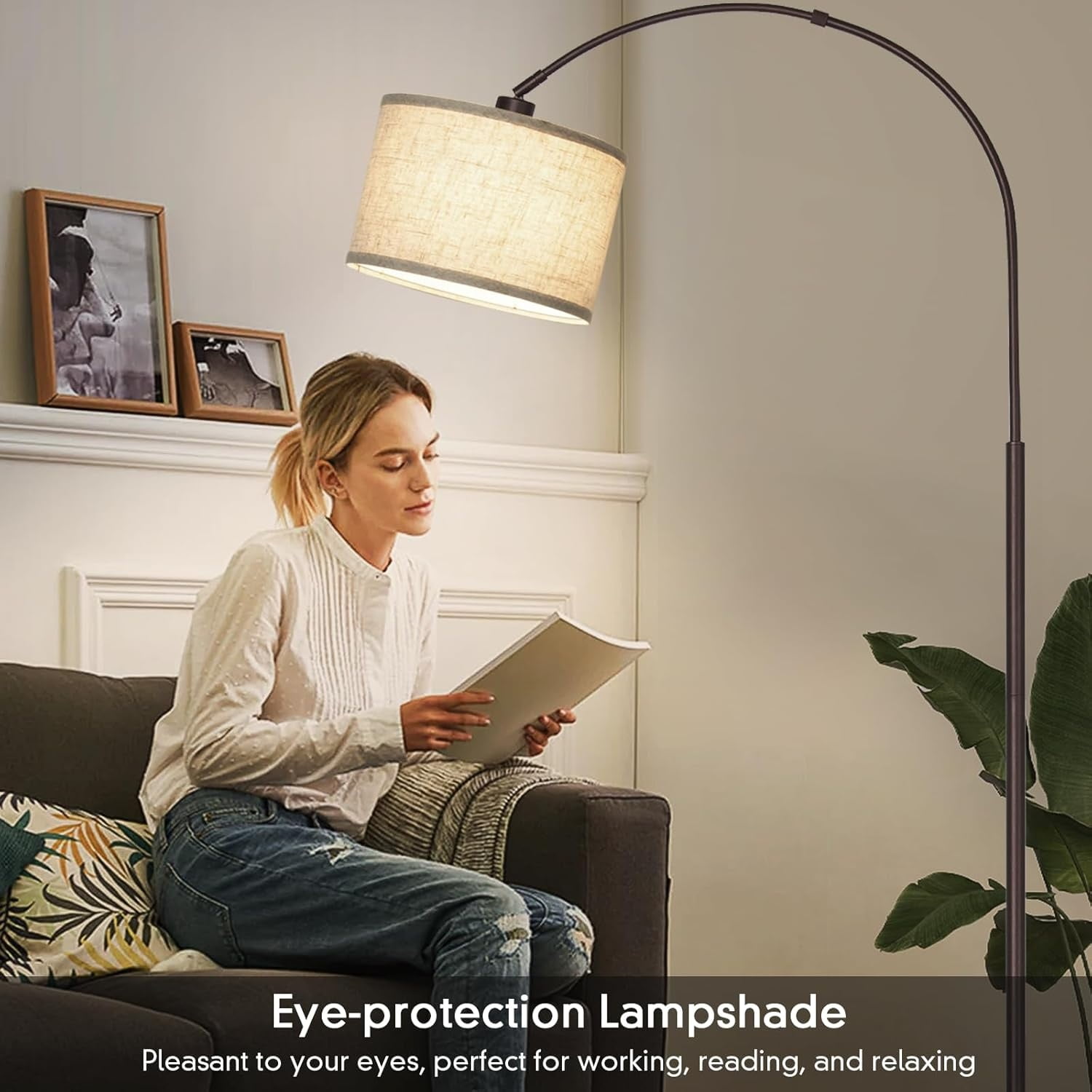 Floor Lamp for Living Room, Lamp with Adjustable Head, Modern Tall Lamp with On/Off Pedal Switch, Over Couch Standing Hanging Light for Reading, Bedroom, Office (Brown)