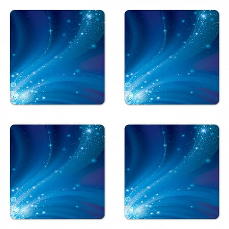 

Blue Coaster Set of 4 Abstract Universe Infinity Stars Themed Outer Space Image Square Hardboard Gloss Coasters Standard Size Sky Blue Royal Blue by Ambesonne