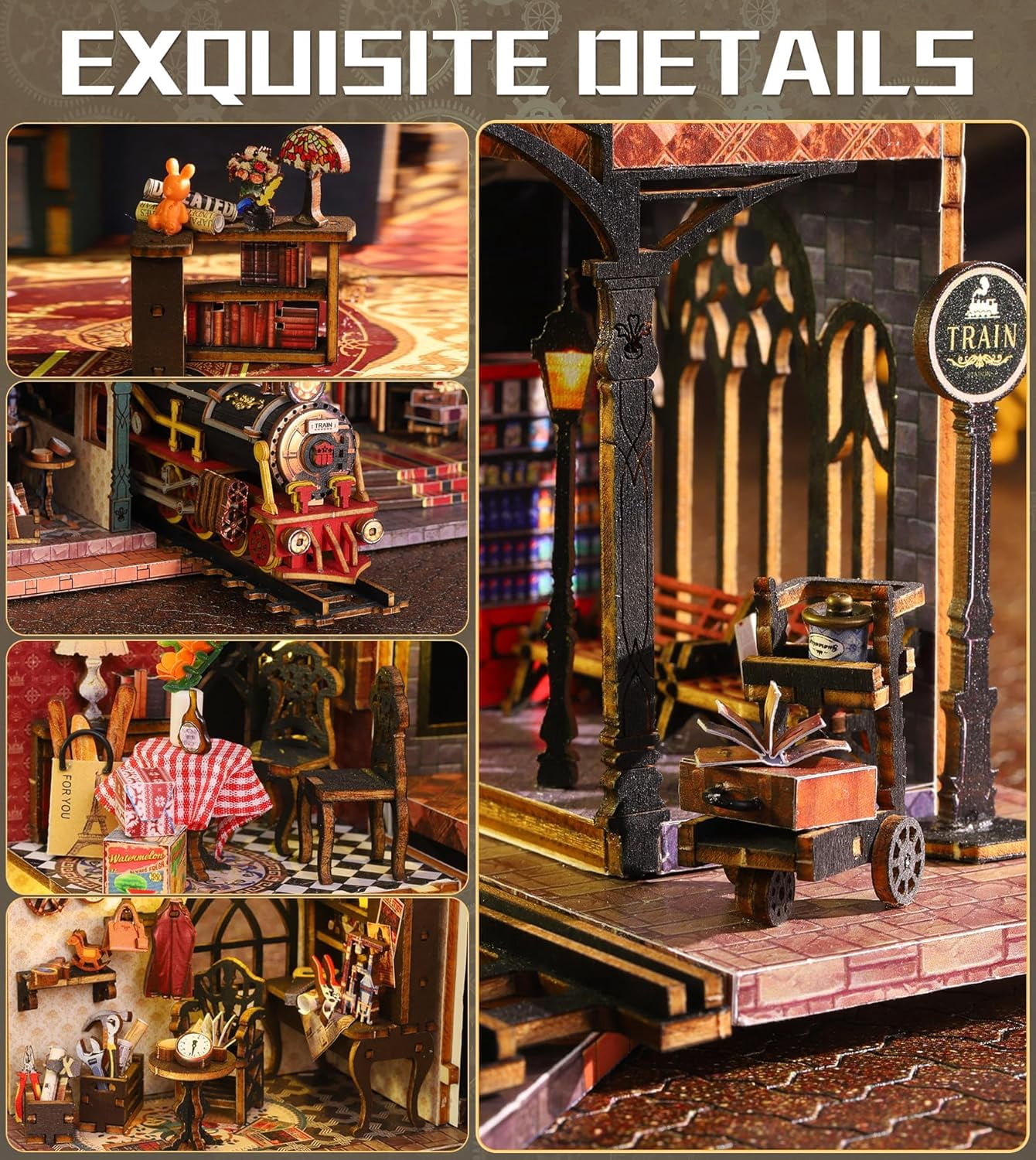 DIY Miniature House Kit, DIY Dollhouse Kit for Adults to Build, Mini House Kit with LED, Wood 3D Puzzles Tiny House Book Nook, Ideal Gifts for Birthday, Christmas