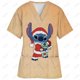 thumbnail image 3 of Blusa de uniforme de trabajo con cuello en V y cordón de manga corta con estampado de dibujos animados de Disney Stitch para mujer, 3 of 5
