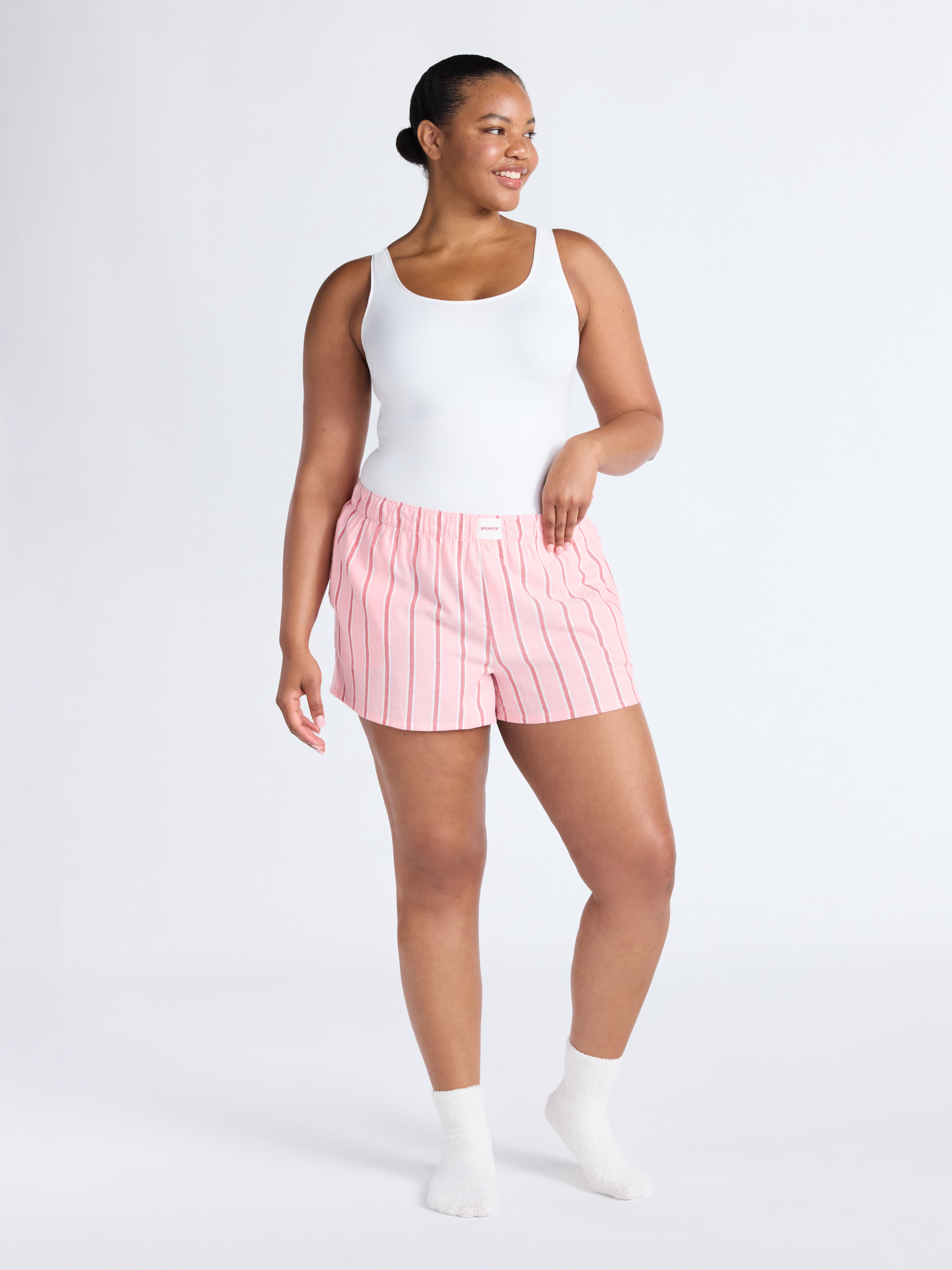 Joyspun Women's Flannel Pajama Boxer Shorts, 3'' Inseam, Sizes XS-3X