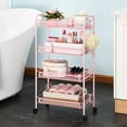thumbnail image 4 of KK KINGRACK 4 Tier Metal Rolling Cart, Storage Cart with Wheels, Utility Cart for Office,School, Organize, Pink, 4 of 10