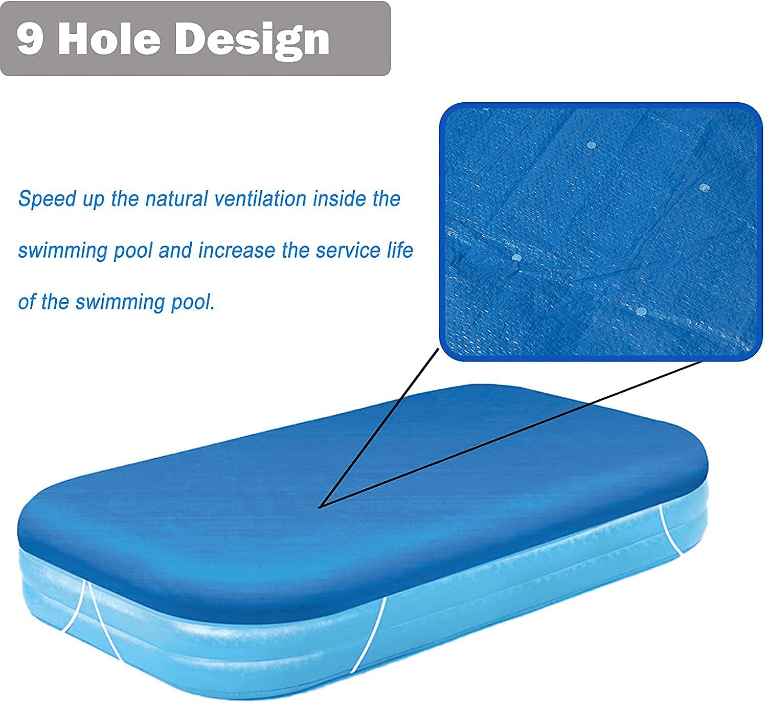 Rectangular Pool Cover, Fits 120 in x 72 in Rectangle Inflatable Pool, Portable Inflatable Swimming Pool Cover