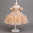 thumbnail image 2 of IFNWSV Girls Dresses Kids Solid Color Short Sleeve Dress Princess Dress for Beige 9-10Years, 2 of 6