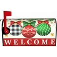 thumbnail image 2 of Christmas Welcome Mailbox Cover 21" X 18" Red Green Ornament Ball Magnetic Mailbox Wraps Standard Size Post Letter Box Cover for Outdoor Decoration Garden Decor, 2 of 6