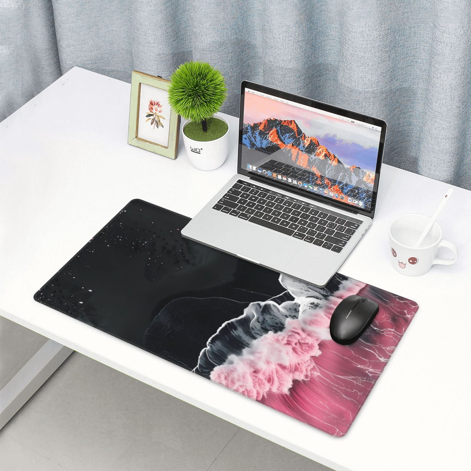 Kdxio Pink White Ocean Waves Print Large Gaming Mouse Pad,Non-Slip Base,Water Resist Keyboard Pad for Gamer,Office & Home,29.5 x 15.8 in