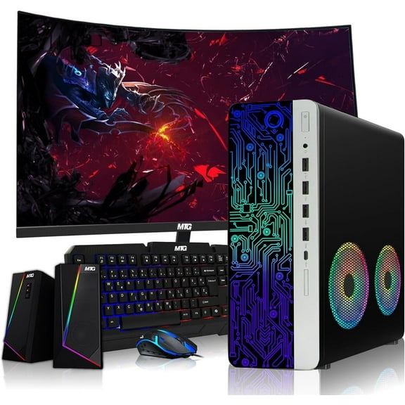 Restored HP G4 Desktop Computer PC AMD Pro A10-9700 R7,16GB RAM,256GB SSD,24 Inch Curved Monitor,RGB Speaker,RGB Keyboard with AI-Enabled Copilot Key,Mouse,2X ARGB Fan WiFi,Windows 11 Pro