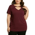 thumbnail image 2 of DARING DIVA Women's Plus Fashion Basic Short Sleeve Top 2X Burgundy, 2 of 6