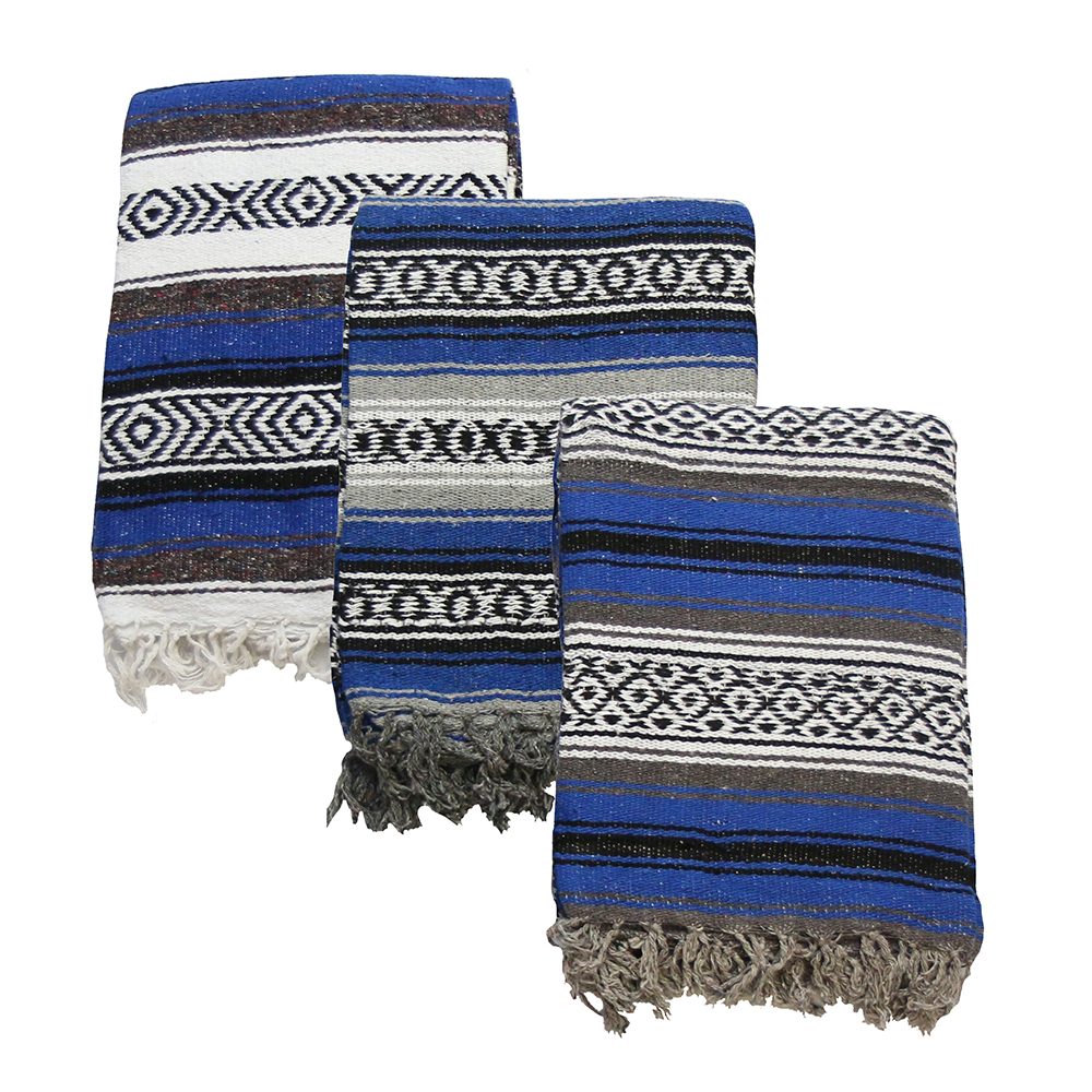Deluxe Mexican Blankets in Striped Patterns (Blue)