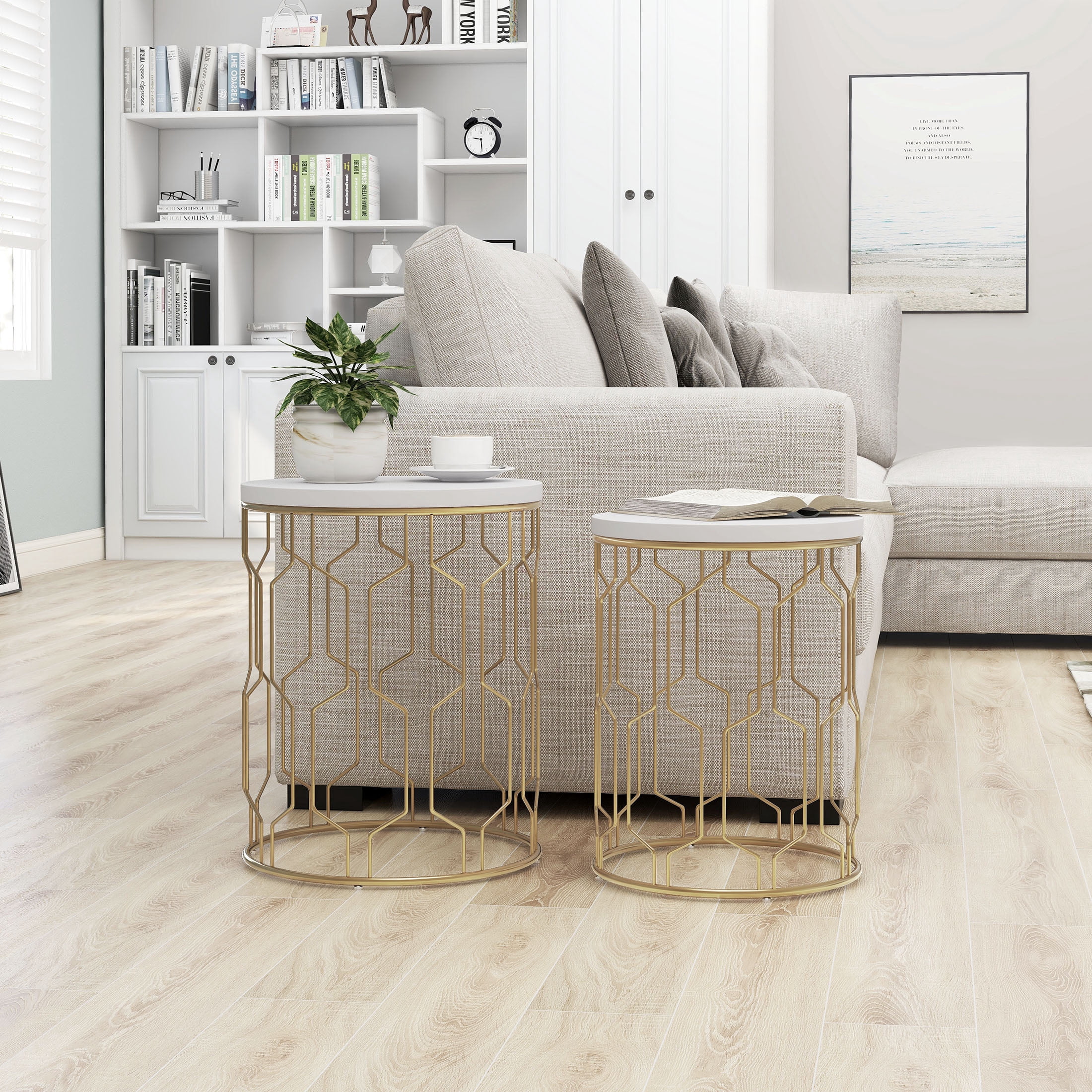 Furniture of America Ryk 2-Piece Nesting Table, Gold