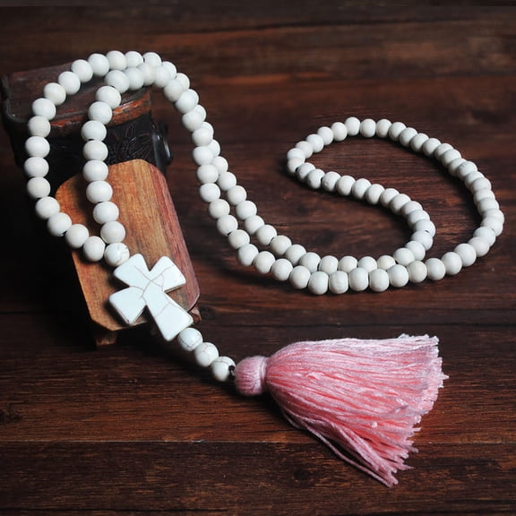 Necklace For Women Women Handmade Wood Beaded Tassel Cross Sweater Accessories Long Necklace Necklace for Men Cool Personalized Ideas Graduation Birthday Gifts for 6 7 8 9 10 11 12 13 14 15 16 17 Yea