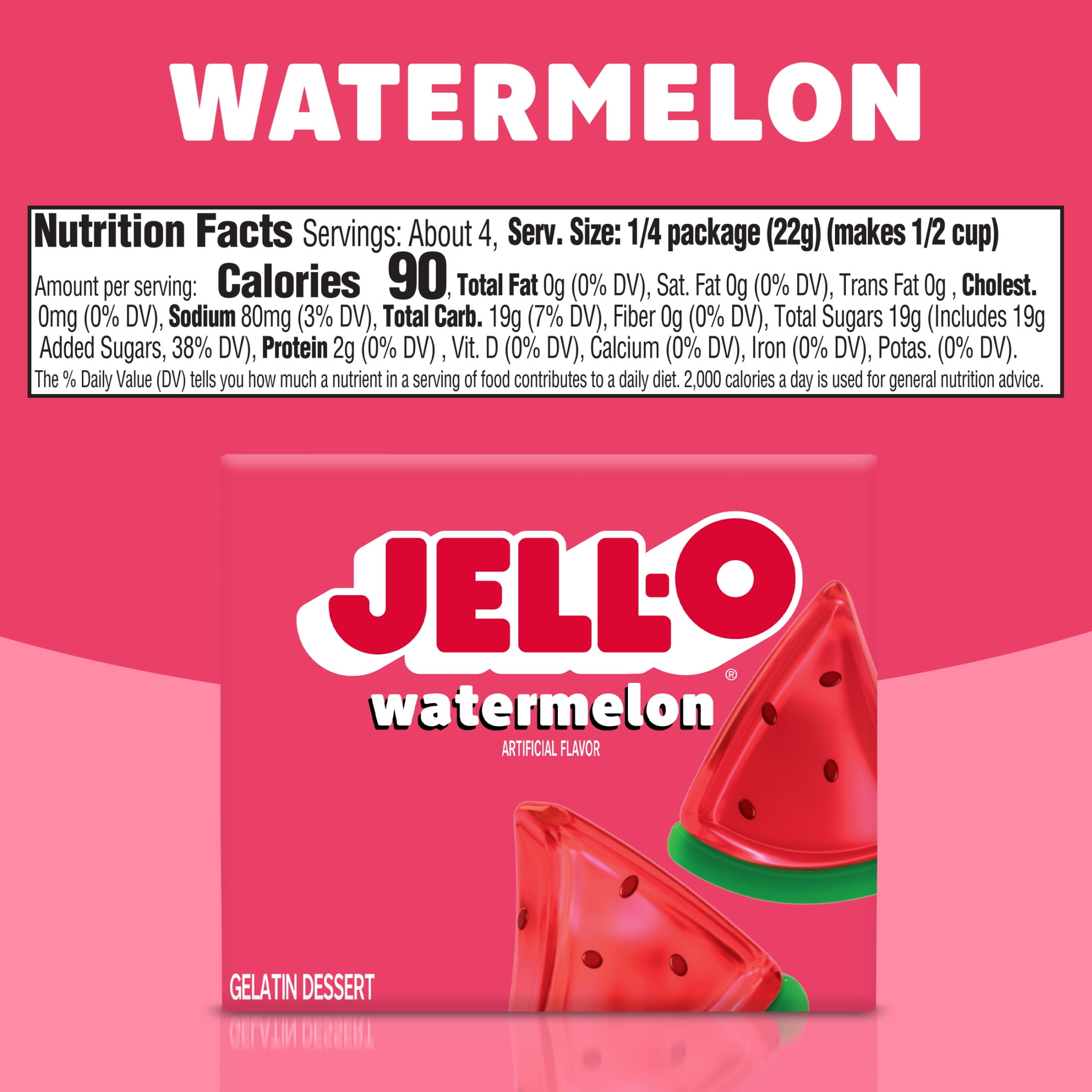 Jell-O Watermelon Artificially Flavored Gelatin Dessert Mix, 3 oz Box