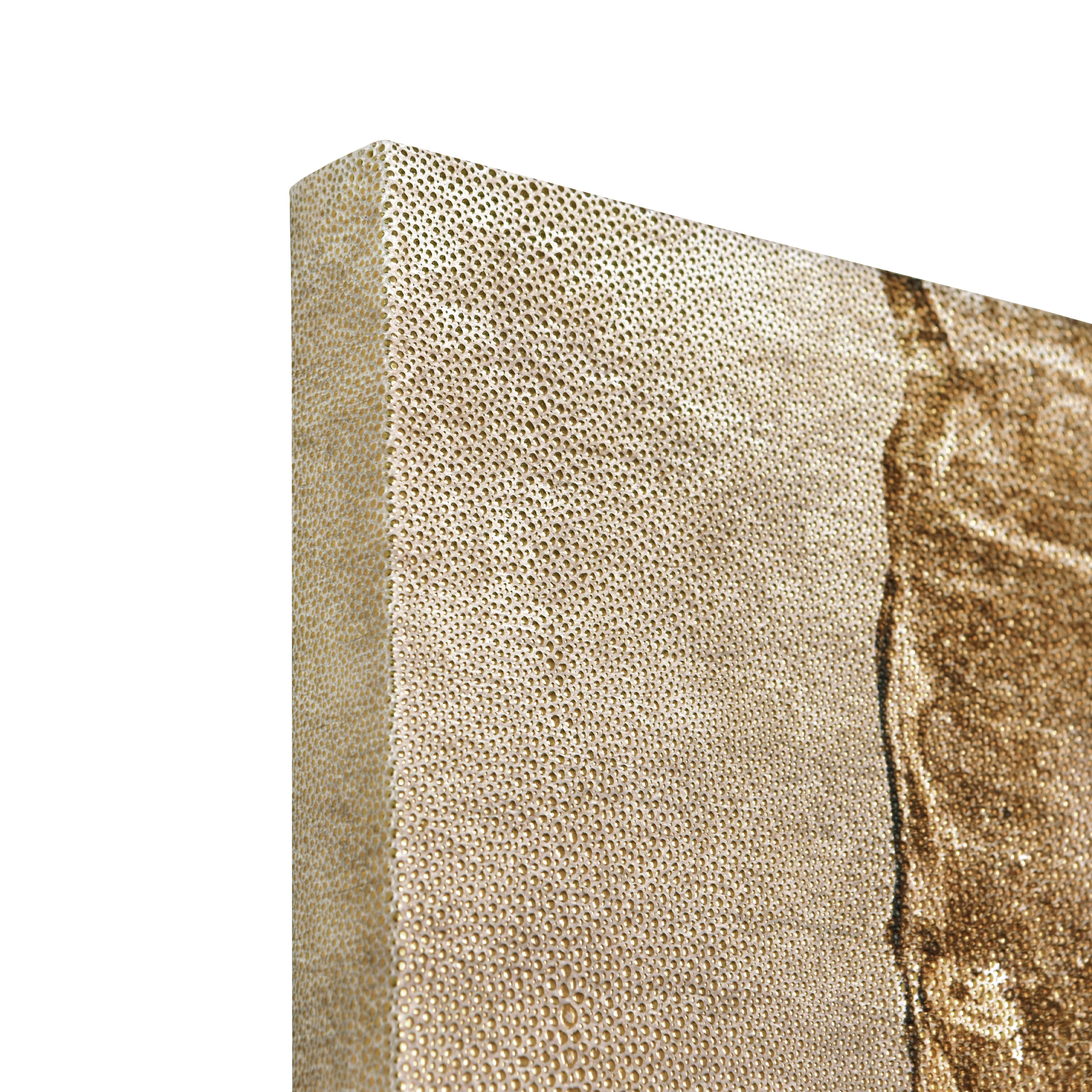 "Golden Layers I" Abstract artwork Rendered on Gold Shagreen Wrapped Canvas Wall Art Set, sized 72"x22"