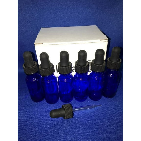 1/2 Oz COBALT BLUE Glass Bottle with Glass Eye Dropper (15ml) - Pack of 6