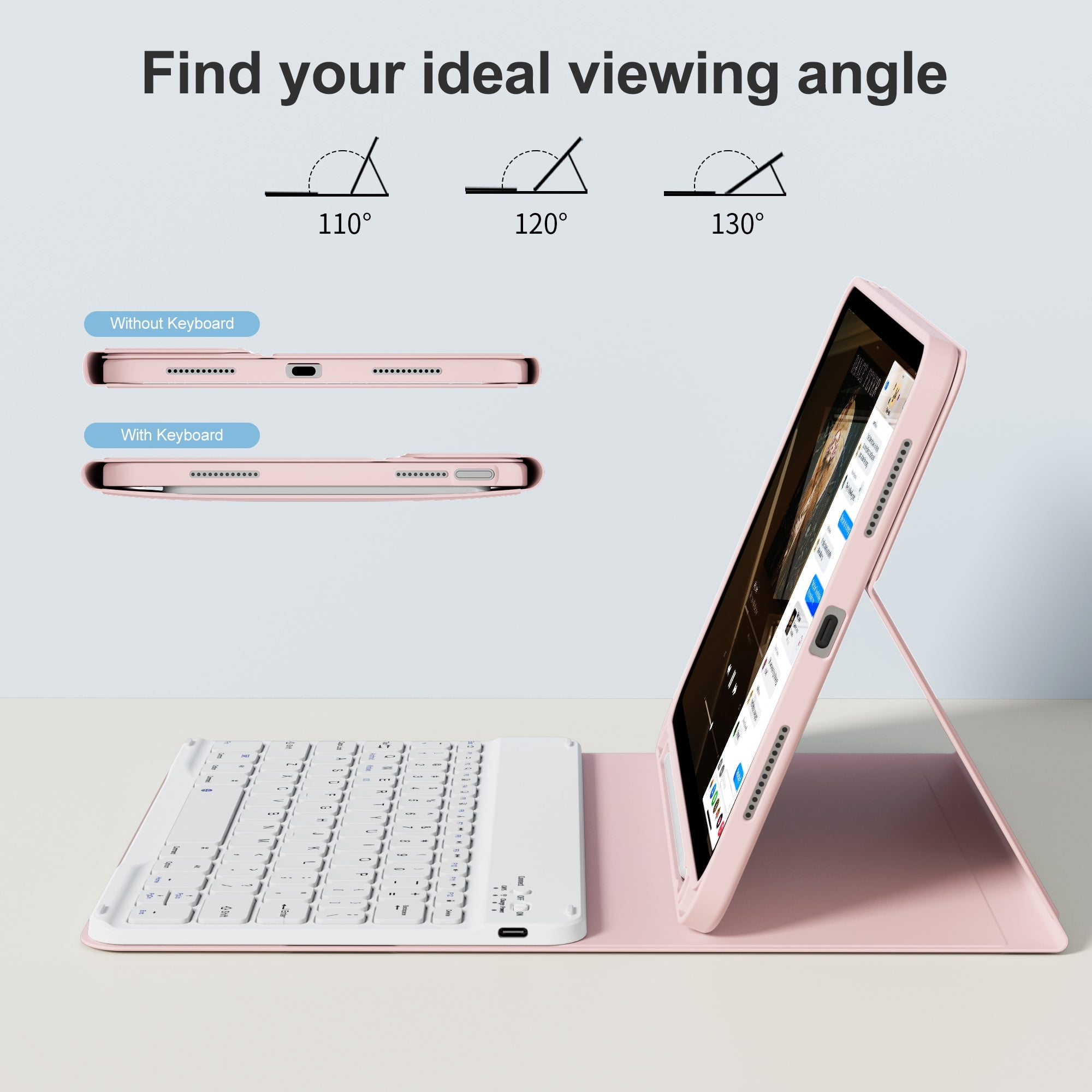 KVTVOU Keyboard Case for iPad A16 11 inch 2025 / 10th Generation 10.9 inch 2022, Detachable Wireless Keyboard Cover with Pencil Holder for iPad 11/10th Gen, Pink