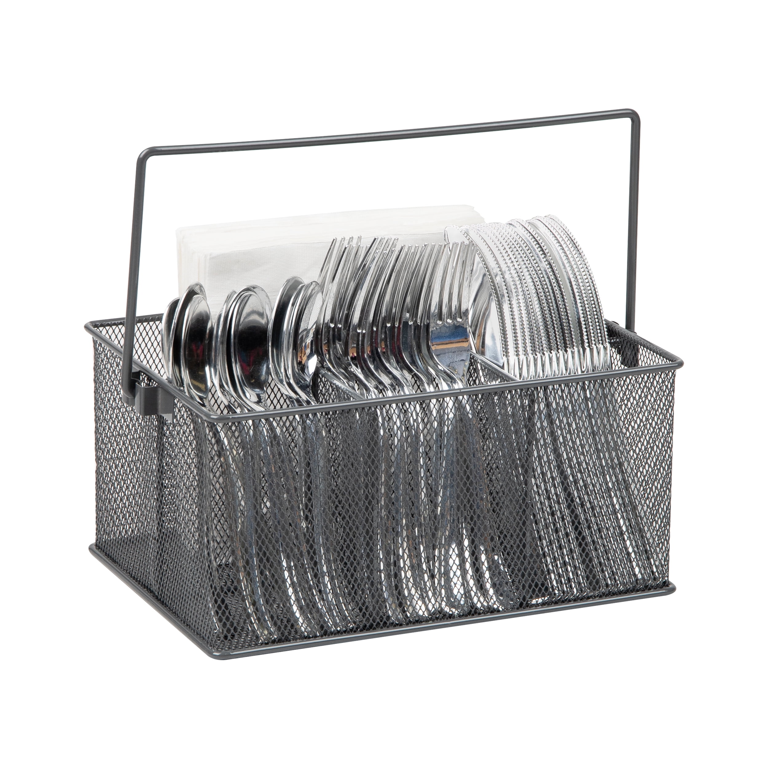 Mind Reader Utensil Holder, Silverware Organizer, Caddy, Metal, 7"L x 7"W x 5"H, Grey