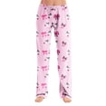 thumbnail image 2 of 1-Pc Ghost Print Elastic Waist Pajama Pants for Women, Halloween Loose Fit Lounge Bottoms — No Drawstring Sleepwear with Pumpkin Graphic Comfy Night Trousers Pink M, 2 of 9