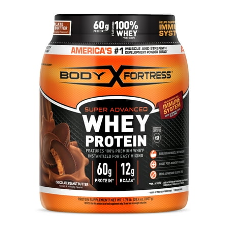 Body Fortress Super Advanced 100% Premium Whey Protein Powder, Chocolate Peanut Butter, 1.78lbs (Packaging May Vary)