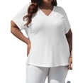 thumbnail image 2 of Plus Size Summer Short Sleeve Women V Neck Solid Casual Tee Shirt, 2 of 6