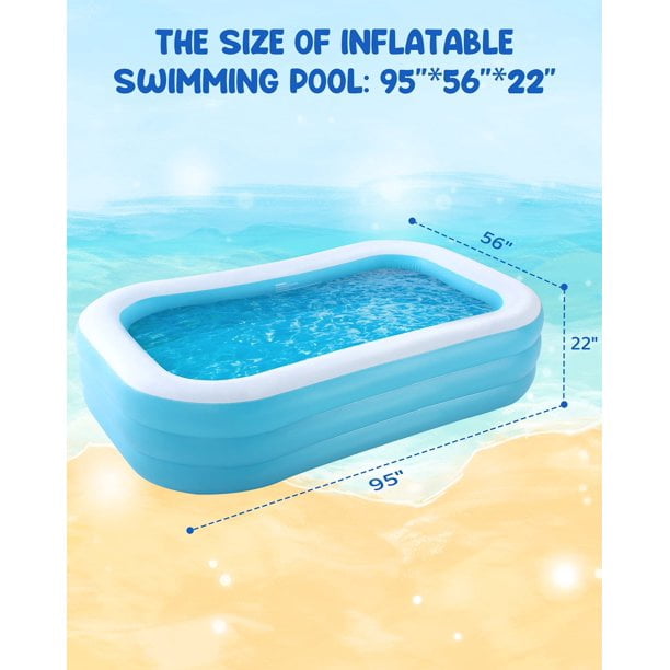 Inflatable Swimming Pool Fmaily Inflatable Pool Full-Sized Blow Up Pool Easy Set 95'' x 56'' x 22'' for Baby Kids Adults Outdoor Backyard Summer Water Party