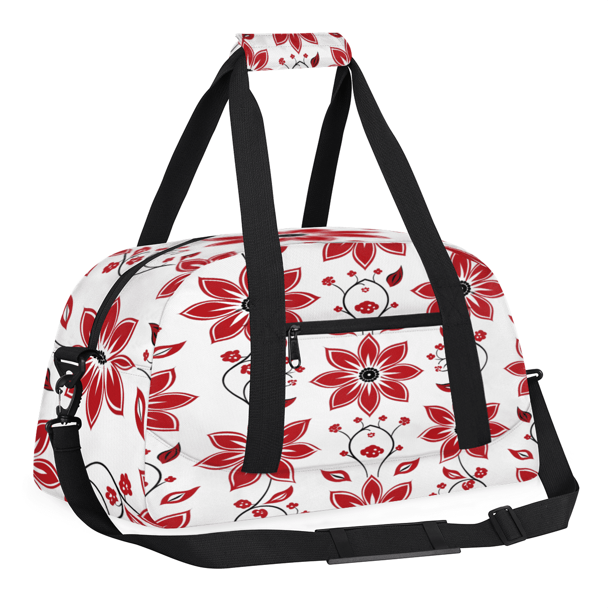 Herdesigns Red Sports Duffle Bag for Women & Men, Floral Gym Bag Dance Bag Overnight Bag Carry On Weekender Travel Bag