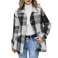 thumbnail image 3 of Htigea Clearance Women's Fall Clothes Plaid Shacket Jacket Long Sleeve Button Down Flannel Shirts Fashion Jacket Black XL, 3 of 4