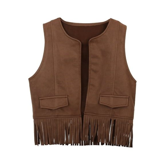 Shadoumai Back To School Clothes Girls Western Cowboy Vest Fringe Tassel Waist Coat Top Party Outfit For Toddler And Kids