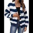 thumbnail image 2 of Cárdigan de Invierno A Rayas para Mujer, Larga, Botones, Frente Abierto, Punto Grueso, Abrigo Extragrande. Azul L, 2 of 10
