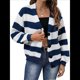 thumbnail image 2 of Cárdigan de Invierno A Rayas para Mujer, Larga, Botones, Frente Abierto, Punto Grueso, Abrigo Extragrande. Azul M, 2 of 10