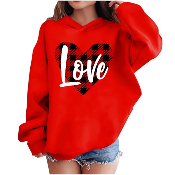 Sudadera con capucha y estampado de corazón de San Valentín, sudadera de manga larga para niños y niñas, chaqueta para niñas de talla mediana y grande.