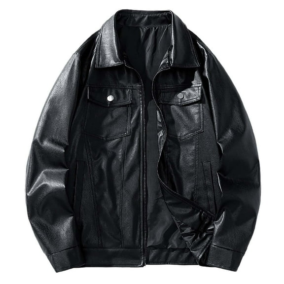 Men's Casual PU Leather Jacket with Oversized Lapels Stylish Lightweight Outerwear for Everyday Wear