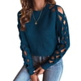thumbnail image 2 of Women Cute Cold Shoulder Pullover Sweaters Knitted Cozy Fitted Long Sleeve Trendy Sweater Blue XL, 2 of 9