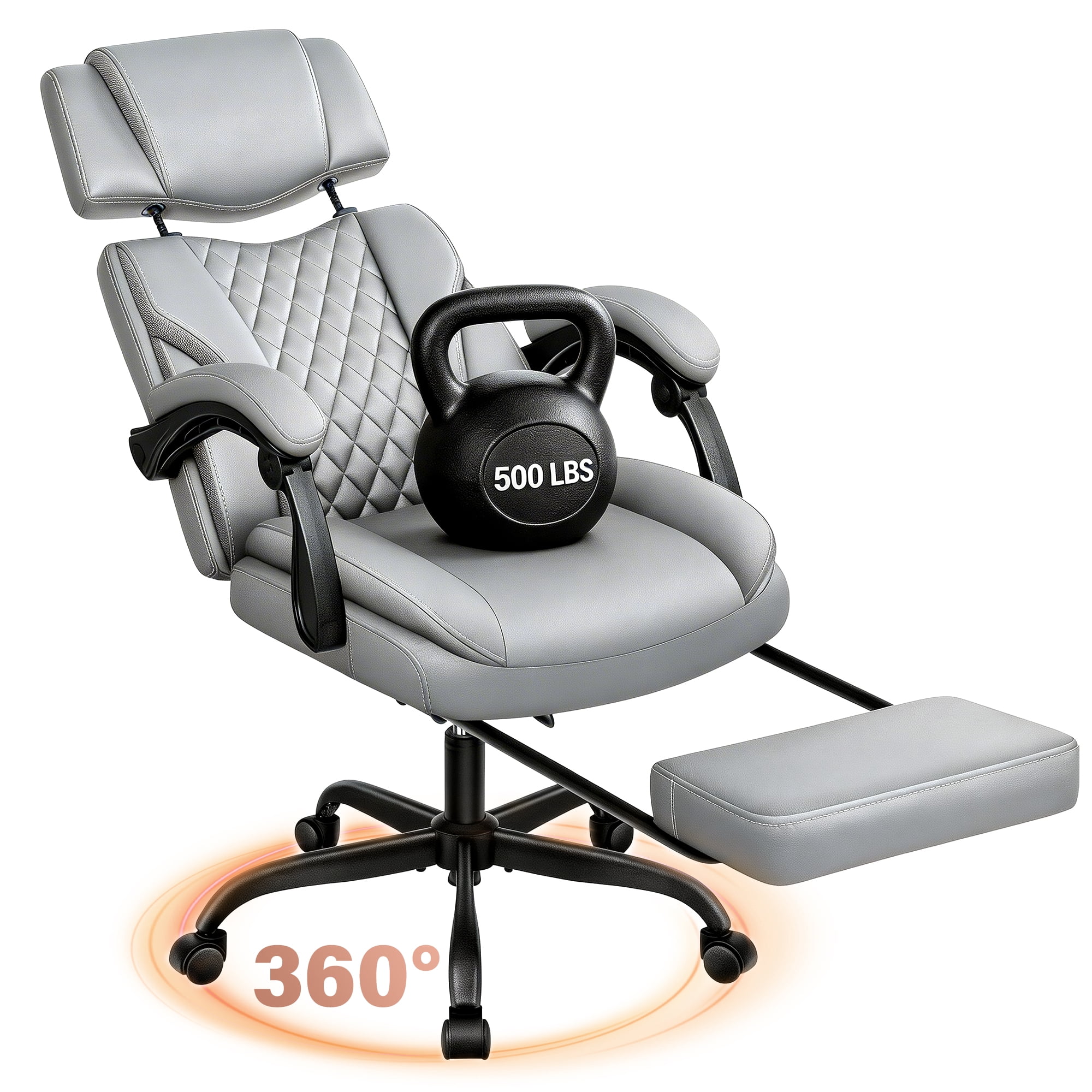 FelixKing Ergonomic Office Chair with Adjustable Headrest Executive Leather Desk Chair with Flip Up Arms, Comfy Computer Chair with Lumbar Support & Rocking Function for Home Office