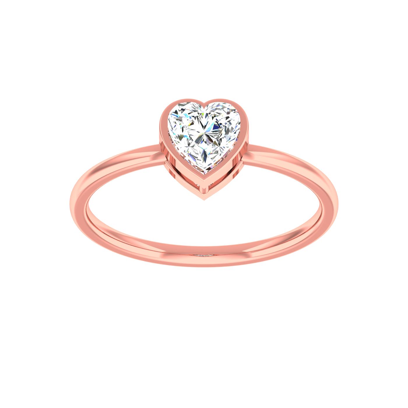 Bezel Set Heart Cut Diamond Heart Shape Band Ring 14k Rose Gold Jewelry