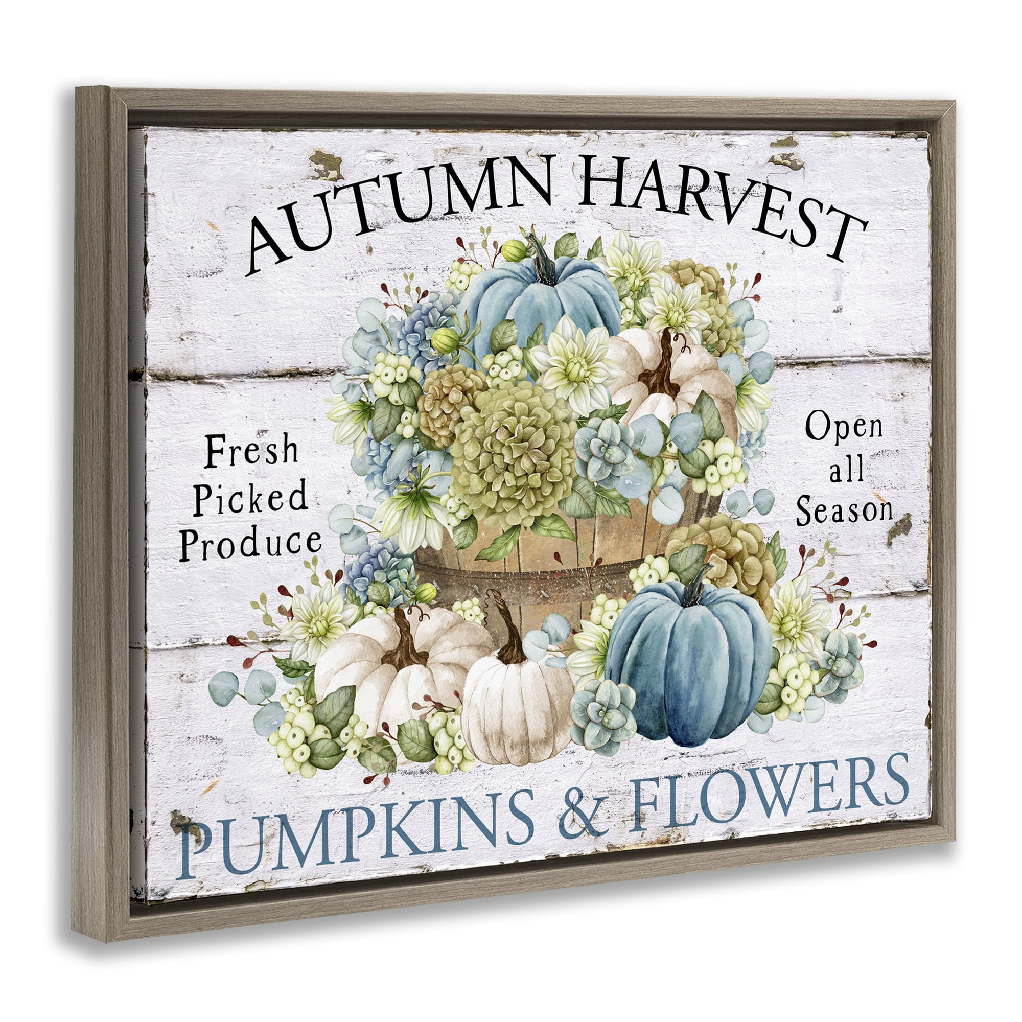 Stupell Industries Pumpkins & Flowers Harvest Holiday Painting Brown Floater Framed Canvas Art Prints Wall Art, 21 x 17