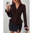 thumbnail image 7 of BTFBM Fitted Button Down Shirts for Women Dressy Casual Tops | Collar V Neck Long Sleeve Ruched Tops, Stretchy Ruffle Blouses, Fall Fashion Clothing, Work Date Night Going Out Outfits, 7 of 7