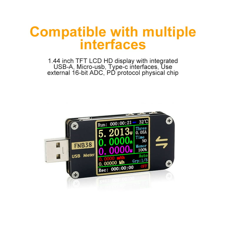 Fnb38 Courant et Tension Mètre Testeur USB Qc4 + Pd3.0 2.0 Pps Protocole de  charge rapide Test de capacité