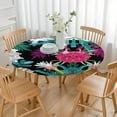 thumbnail image 3 of Botanical Motif Tablecloth with Elastic Edge, Ideal for Daily Kitchen Use or Outdoor Gatherings, Polyester Material, Fits 44-52 Inch Table, 3 of 7