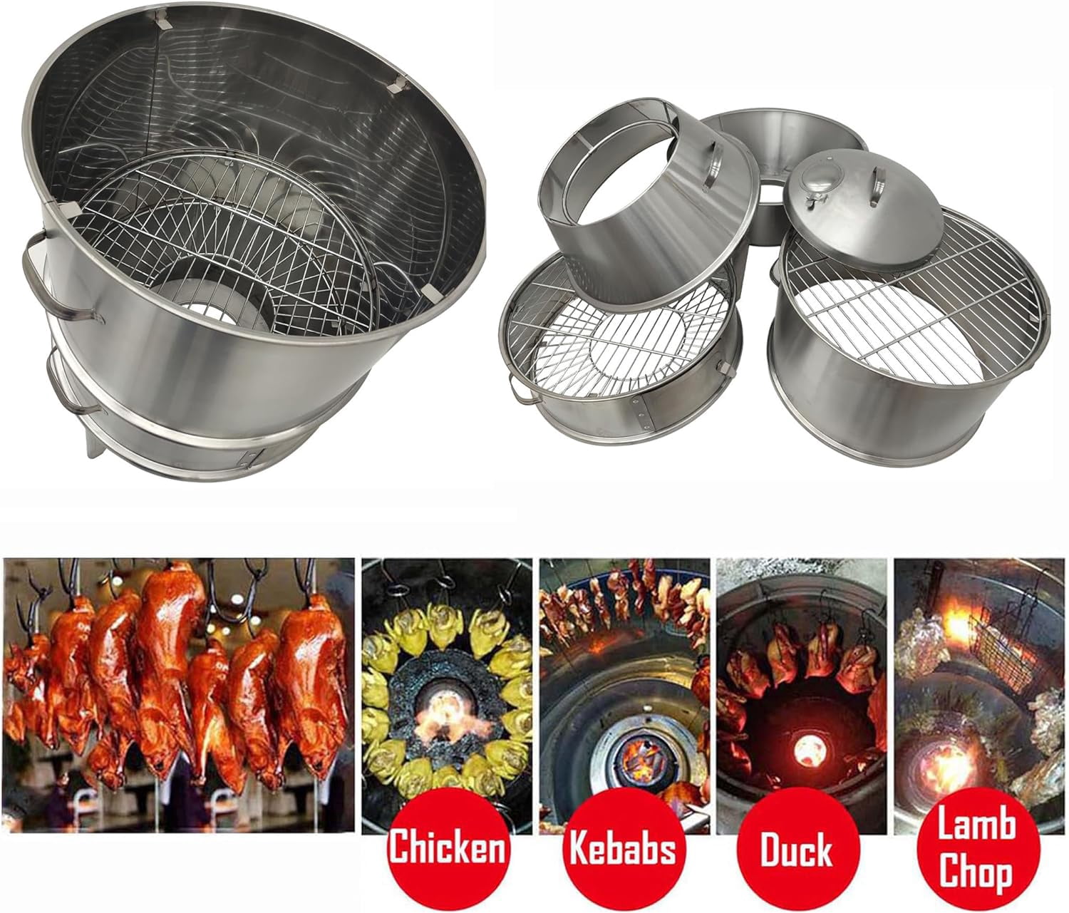 EQCOTWEA Charcoal Roast Duck Oven Barbecue Roaster Grill Oven Stainless Steel 23.6" Dia.