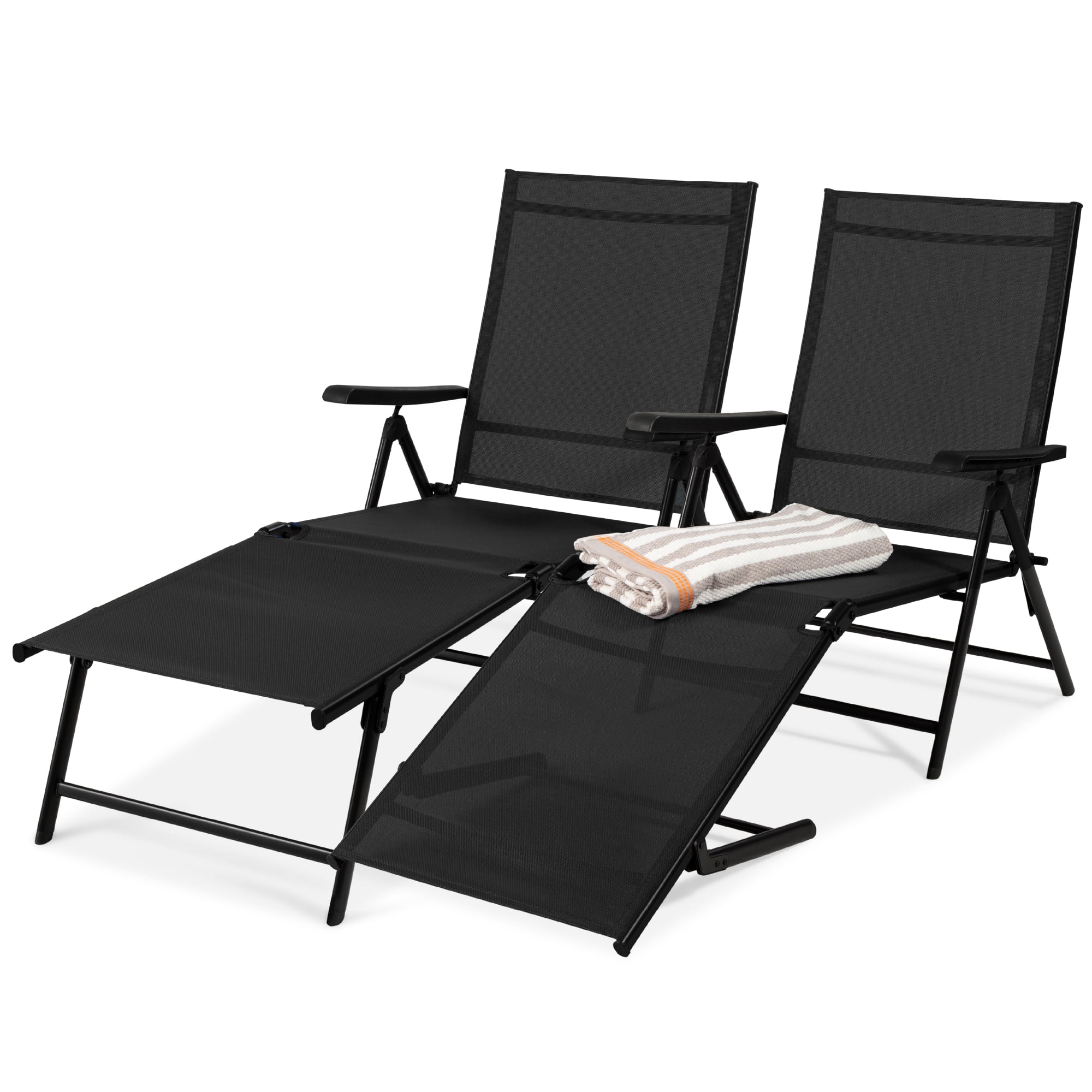 Best Choice Products Set of 2 Outdoor Patio Chaise Lounge Chair Adjustable Folding Pool Lounger w/ Steel Frame - Black